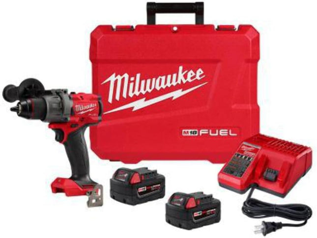 Kit Taladro Percutor Milwaukee 2904-22 1/2" (13 mm) con 2 Baterías 5.0Ah, Cargador y Caja de Herramientas (Rojo/Negro)